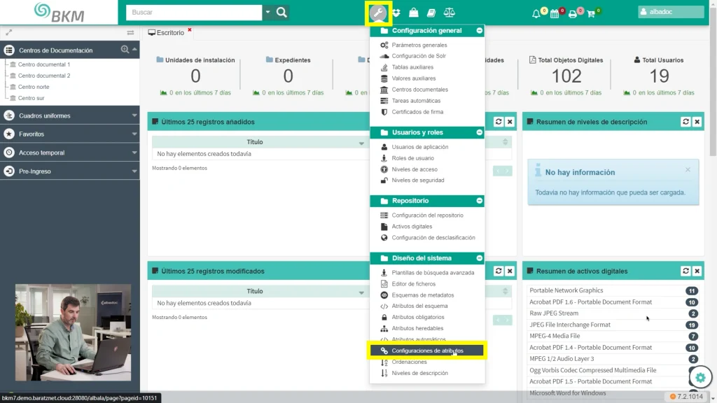 Asociación de configuración en BKM Albadoc